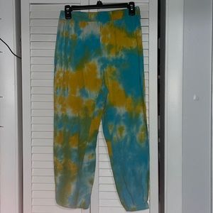 Medium sized sweat pants. Blue and Yellow Tie-die. Shein